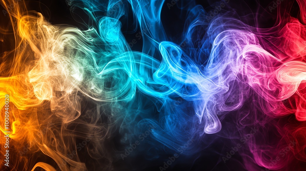 Abstract colorful smoke swirls against a black background. Abstract colorful smoke swirls against a black background.