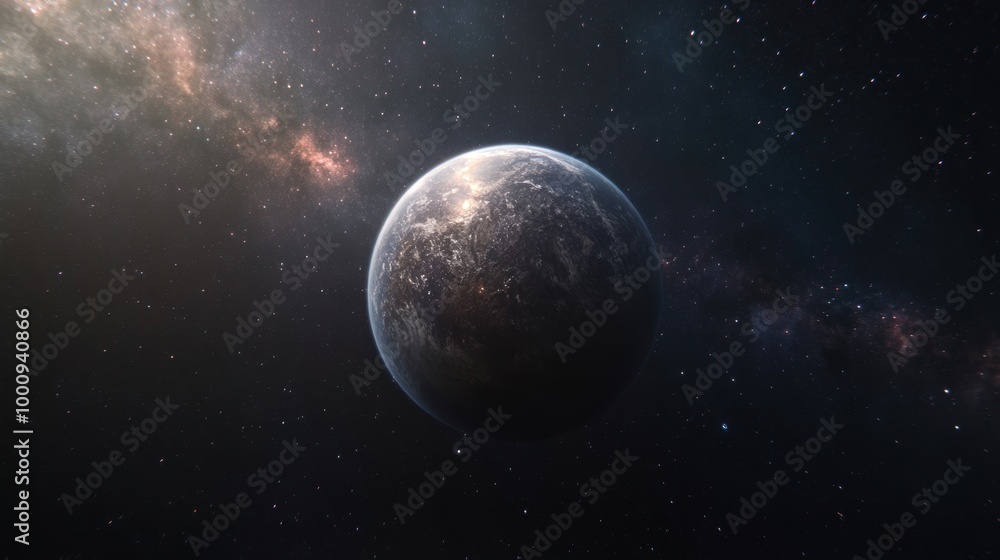 A distant planet floats in a vast space filled with countless stars and glowing cosmic elements, showcasing the wonders of the universe A distant planet floats in a vast space filled with countless stars and glowing cosmic elements, showcasing the wonders of the universe
