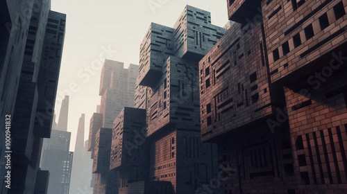 Wallpaper Mural Futuristic cityscape with towering abstract block buildings in soft lighting Torontodigital.ca