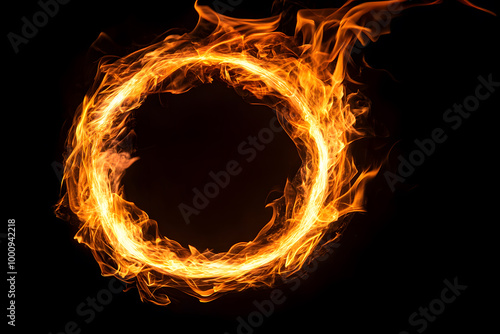 Fire flame circle isolated on black background