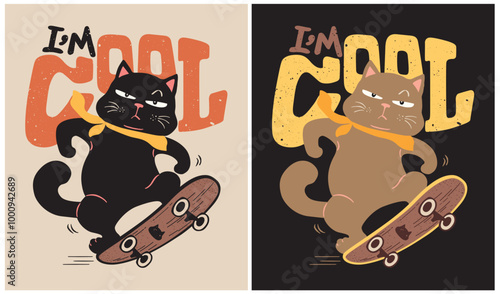 Black Cat on Skateboard