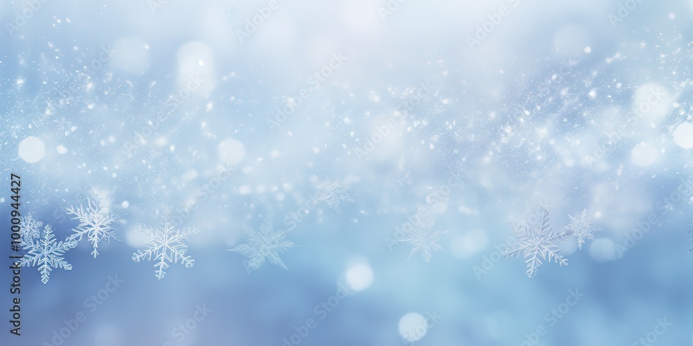 Fototapeta premium A blue background with snowflakes and a white snowflake