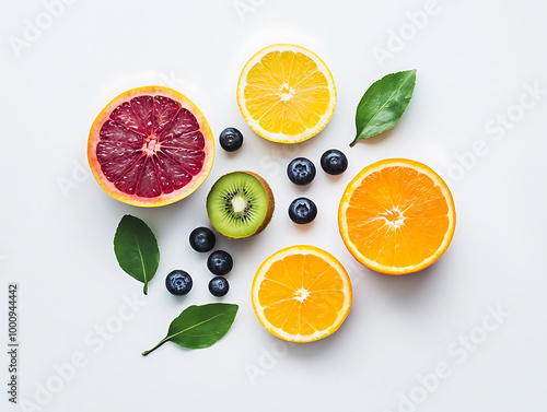 Healthy antioxidant nutrition colorful fruits in white backgrounds