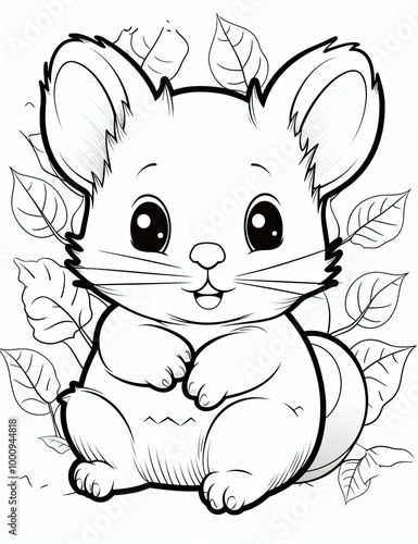 Beautiful Chinchilla Coloring Page, Rodent Colouring Design for Your Corporate Books and Business Graphic Resource or Creative Project, Ai Generative