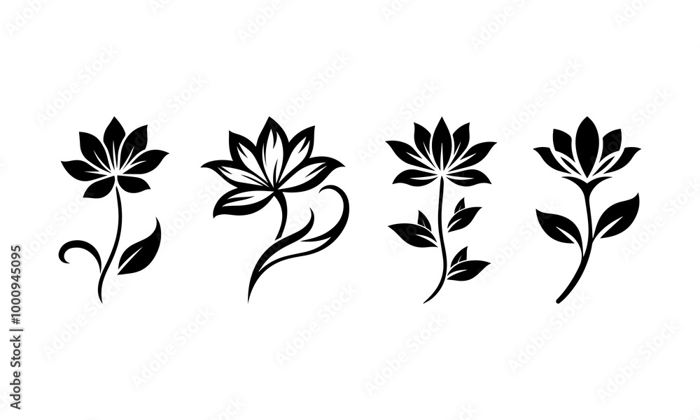 Set of Roses flower silhouette vector design Set of Roses flower silhouette vector design