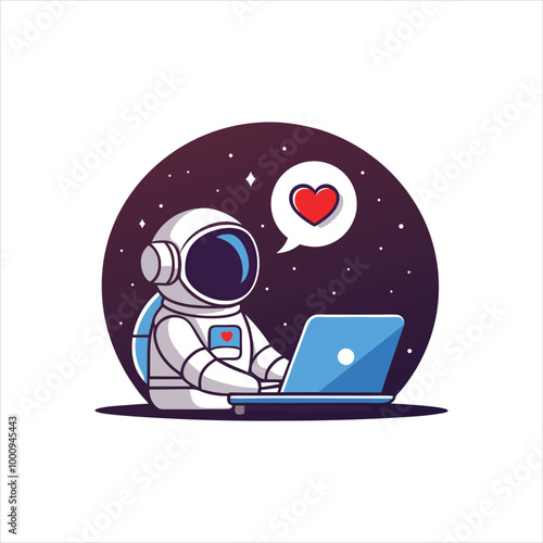 Cute Astronaut Operating Laptop Cartoon Vector Icon Illustration.