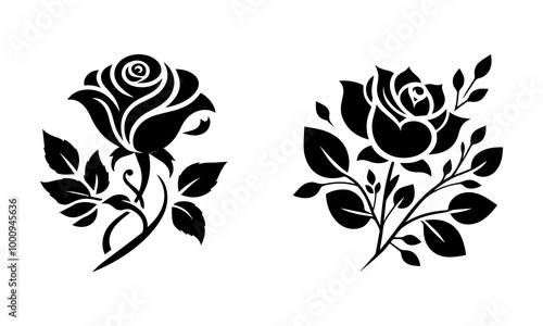 rose logo emblem set on black and white background