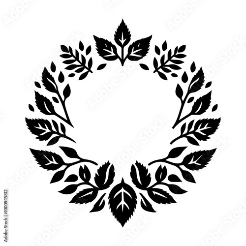 Silhouette round rose leaf border vector illustration icon