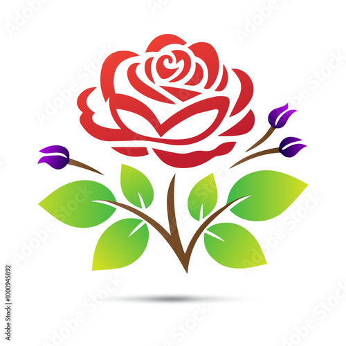 Colorful beautiful rose flower logo silhouette design