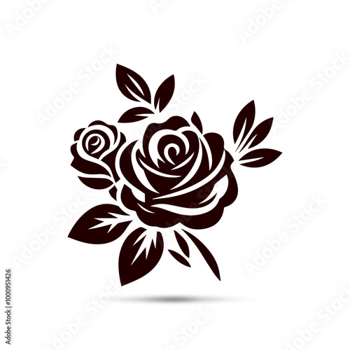 Modern decorative red rose silhouette logo