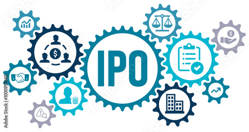 IPO concept banner web website banner vector illustration  with icons of crowdfunding, public company, approved, investor, trust, equality, stock, risk, on white background solid icons,