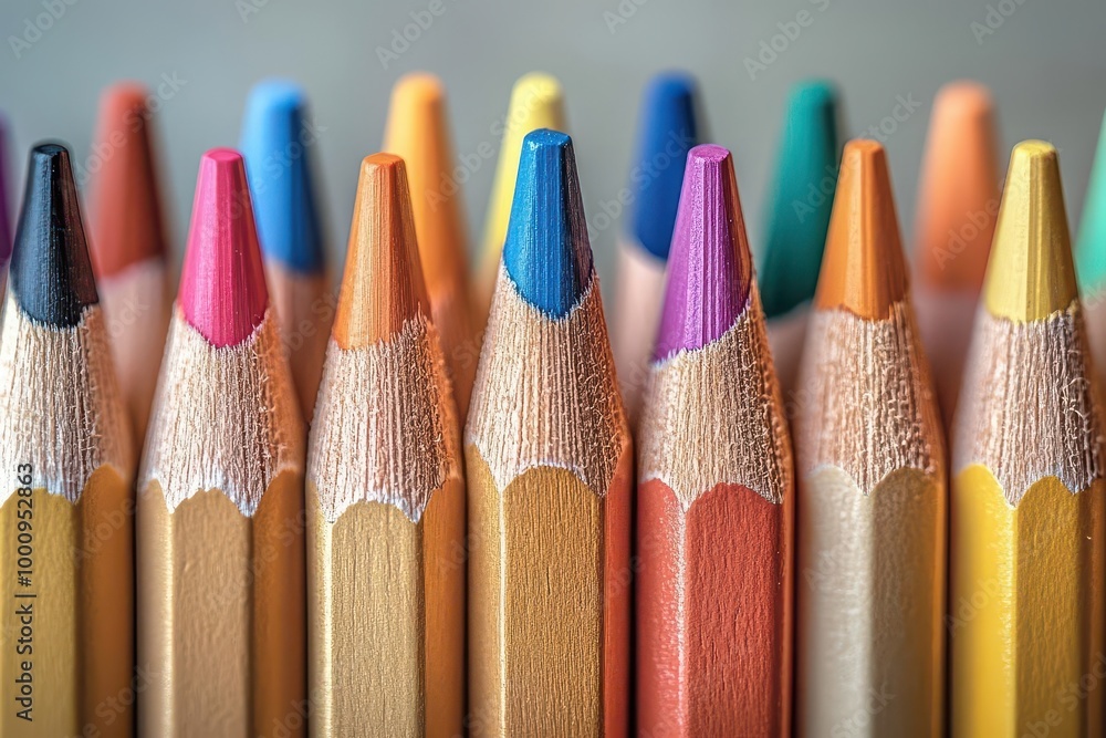 a vibrant array of wooden drawing pencils fanned out in various colors against a soft neutral background highlighting creativity and artistic expression in a minimalistic composition a vibrant array of wooden drawing pencils fanned out in various colors against a soft neutral background highlighting creativity and artistic expression in a minimalistic composition