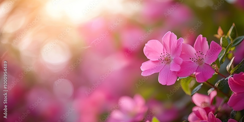 Close-up of Delicate Pink Flowers in a Garden, Bathed in Warm Sunlight Close-up of Delicate Pink Flowers in a Garden, Bathed in Warm Sunlight