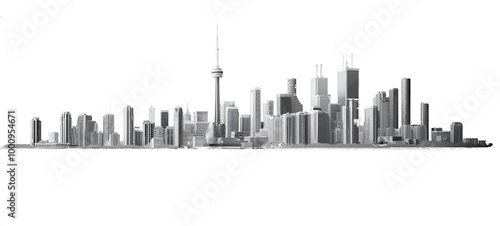 Toronto Canada city skyline grayscale ambient occlusion on black background
