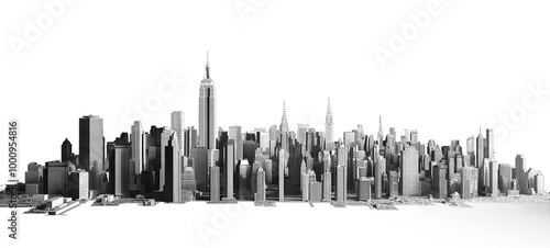 New York city skyline grayscale ambient occlusion on black background
