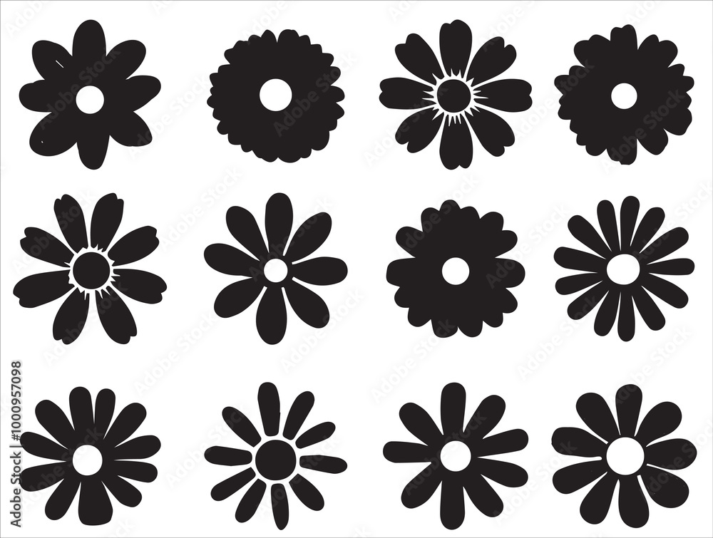 Collection of botanical icon, vector flowers icon, black and white silhouette illustration, botany style design. Perfect for branding, this illustration. Collection of botanical icon, vector flowers icon, black and white silhouette illustration, botany style design. Perfect for branding, this illustration.