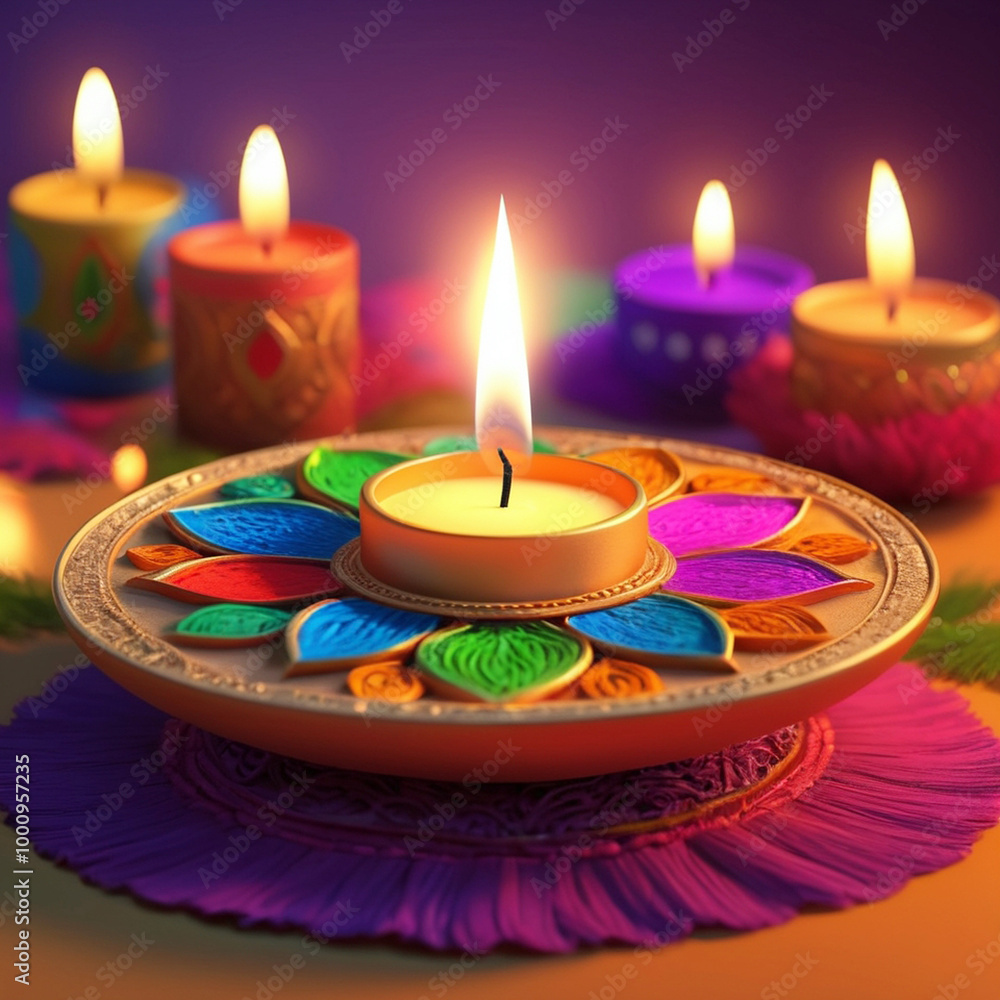 Glowing Diwali Candle in a Vibrant Festival of Lights Celebration Glowing Diwali Candle in a Vibrant Festival of Lights Celebration