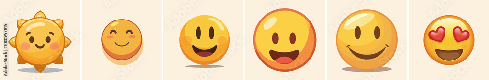 Set of happy emoji smiley faces icon illustration 2D style isolated collage Set of happy emoji smiley faces icon illustration 2D style isolated collage