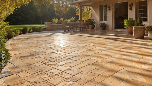 Sunlight on Stamped Concrete Patio