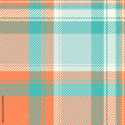 Mat textile vector pattern, india plaid texture background. Decor seamless fabric tartan check in orange and teal colors.