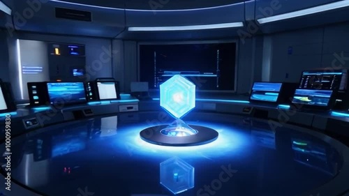 The lab of Future Technology, there is a small cube in the center of the technology core spinning and glowing, surrounded by other devices.