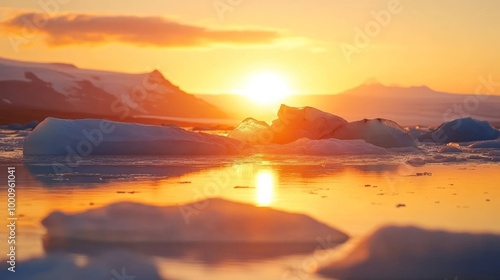 Glacier lagoon at sunset in Iceland