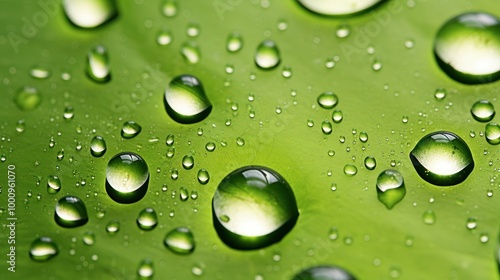 Crystal Clear Water Droplets on Vibrant Green Surface