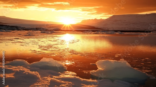 Icelandic sunset at a glacier lagoon