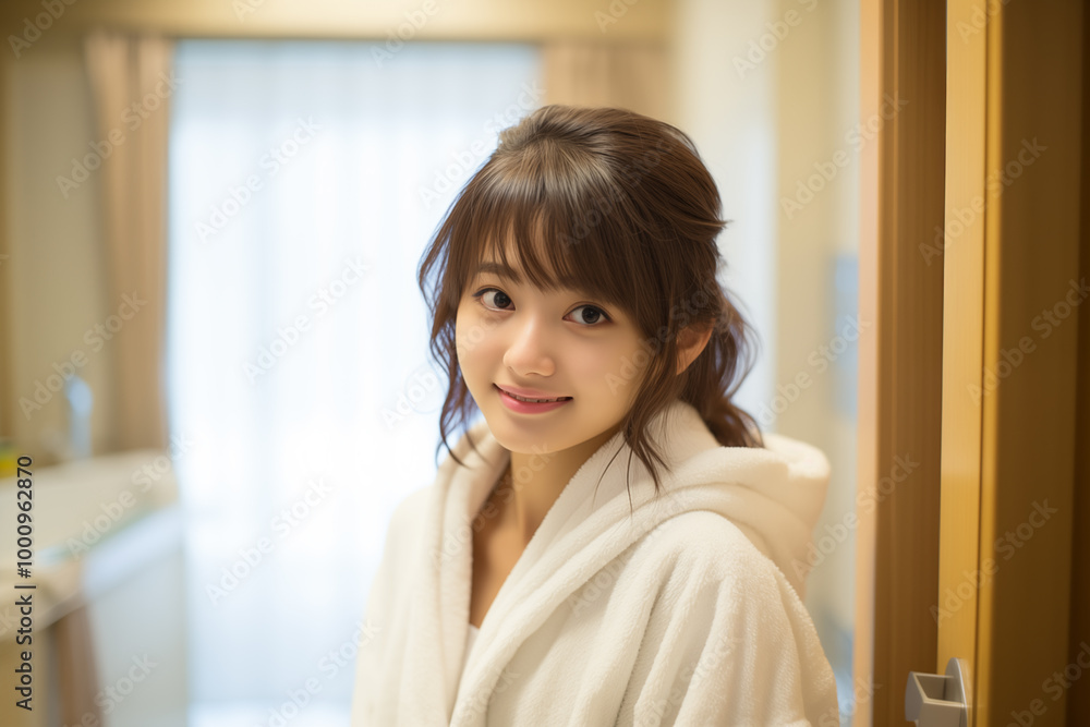 Teen pretty Japanese girl in a bathrobe Teen pretty Japanese girl in a bathrobe