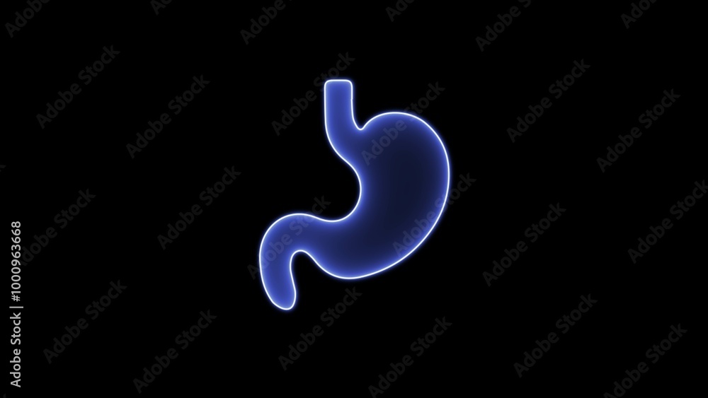 Human belly with glowing neon lines. Neon Human Digestive System Stomach Anatomical illustration. Neon stomach icon in line style. Human belly with glowing neon lines. Neon Human Digestive System Stomach Anatomical illustration. Neon stomach icon in line style.