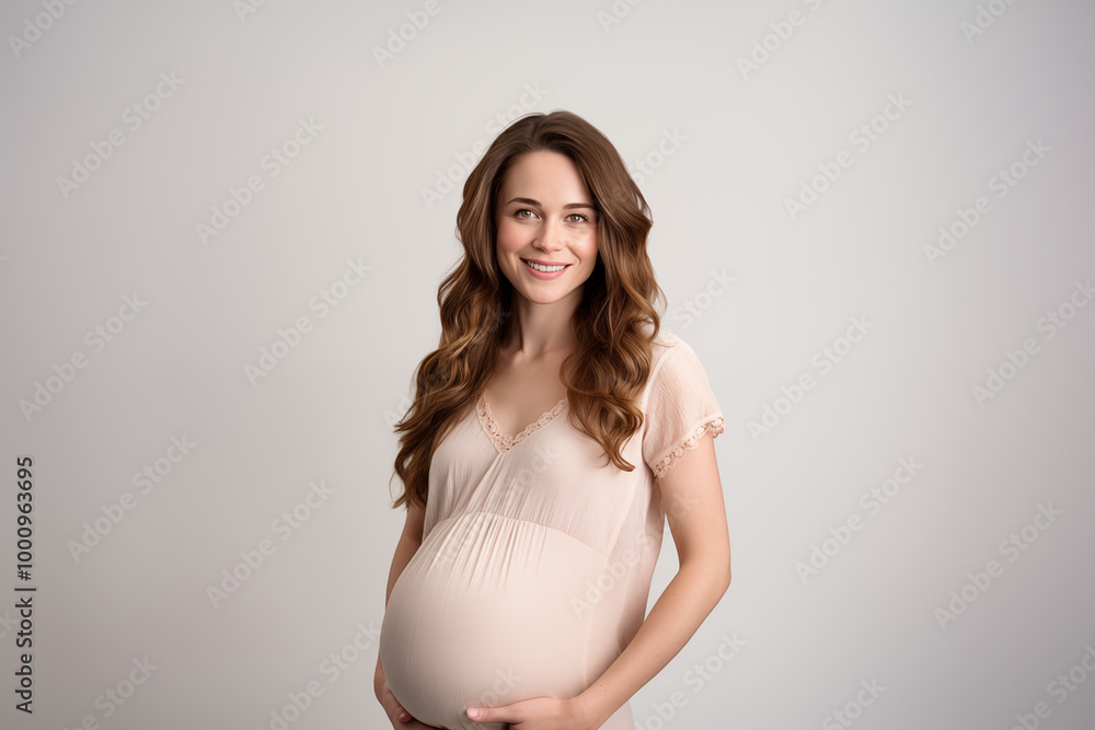 Young pretty brunette girl over isolated white background Pregnant woman Young pretty brunette girl over isolated white background Pregnant woman