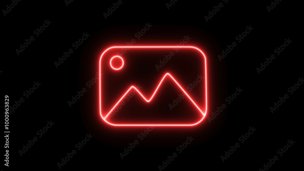 Neon red image icon, photo frame icon isolated on black background. Neon line Photo frame icon. Neon picture icon illustration. Neon red image icon, photo frame icon isolated on black background. Neon line Photo frame icon. Neon picture icon illustration.