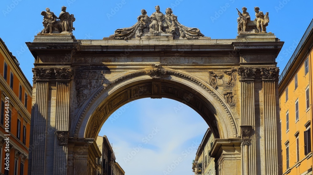 Obraz premium Genoa's Arch of Victory honors wartime sacrifice.