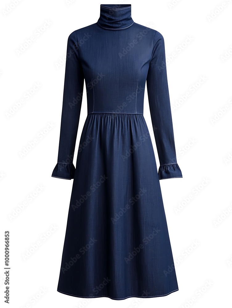 Blue Denim Dress with White Stitching and Ruffled Sleeves. Blue Denim Dress with White Stitching and Ruffled Sleeves.