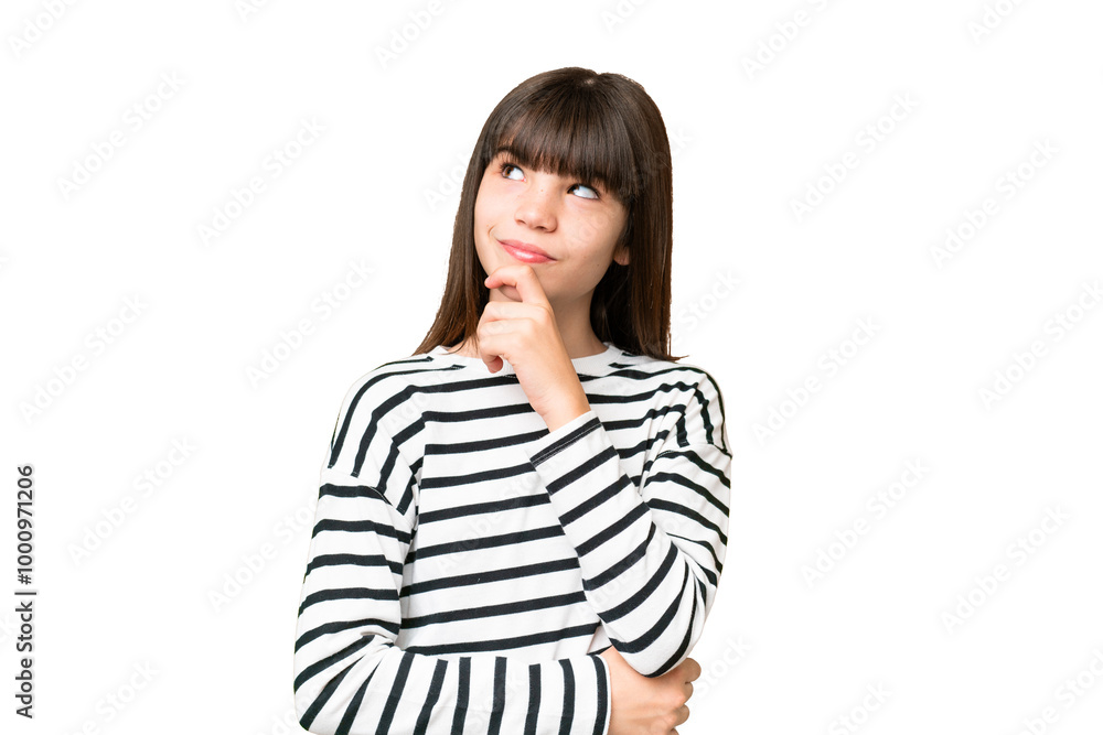 Little caucasian girl over isolated background and looking up Little caucasian girl over isolated background and looking up