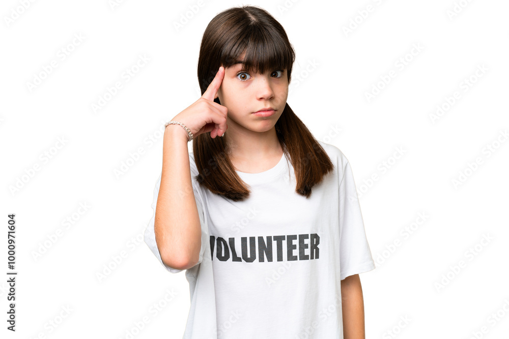 Little volunteer girl over isolated background thinking an idea Little volunteer girl over isolated background thinking an idea