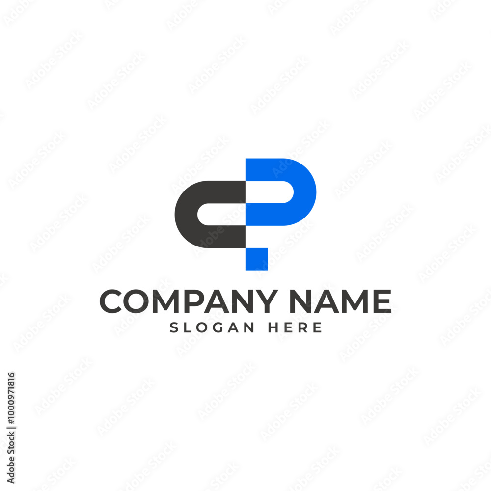 CP logomark with c in black p in blue with the digital pixel as the letter P in geometric and modern style CP logomark with c in black p in blue with the digital pixel as the letter P in geometric and modern style
