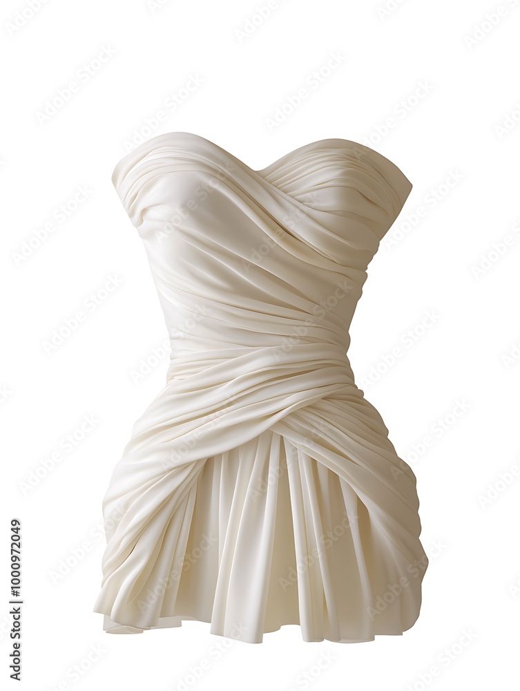 Elegant White Strapless Dress with Draped Satin Fabric. Elegant White Strapless Dress with Draped Satin Fabric.