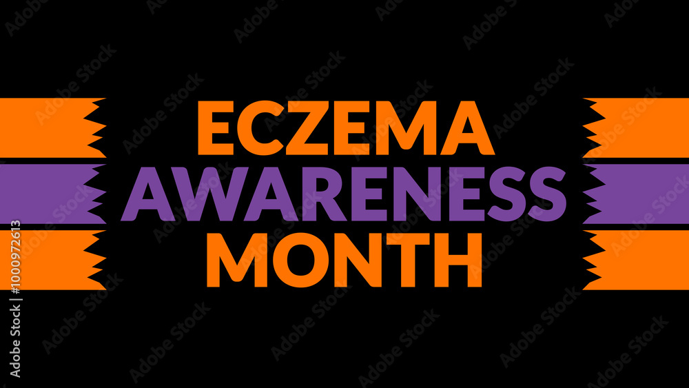 Eczema Awareness Month text with side lines on a black background. Eczema Awareness Month text with side lines on a black background.