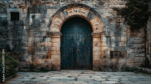 Wallpaper Mural Ancient Stone Doorway with Blue Wooden Doors Torontodigital.ca