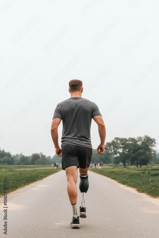 Fototapeta premium Resilience and Joy: A Veteran's Heartwarming Participation in a Community Park Event