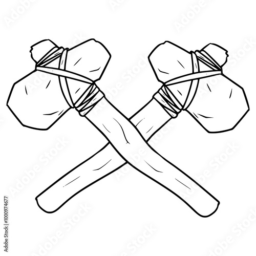 crossing ancient axe stone illustration hand drawn outline vector