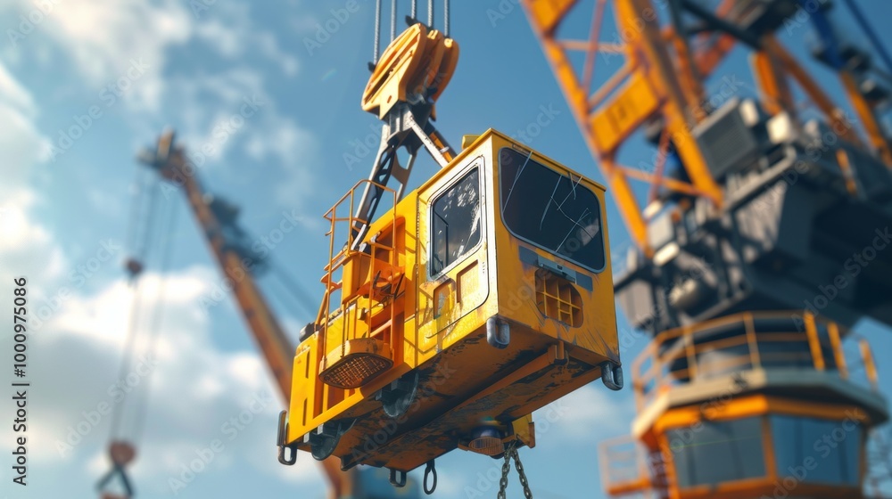 A crane is lifting a yellow object A crane is lifting a yellow object