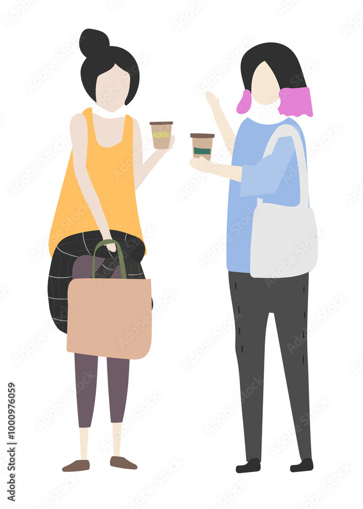 Fototapeta premium Women drinking coffee png clipart, socializing, cartoon illustration