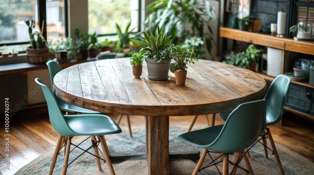Fototapeta premium Cozy Indoor Plant-Filled Dining Room