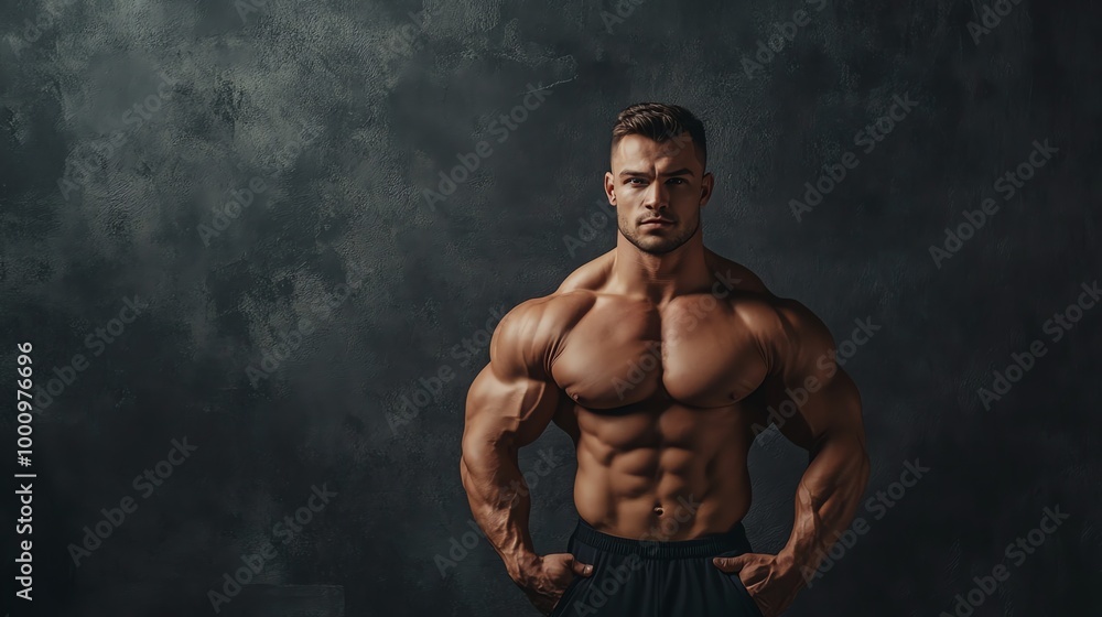 Fototapeta premium A muscular man with a beard is posing for the camera.