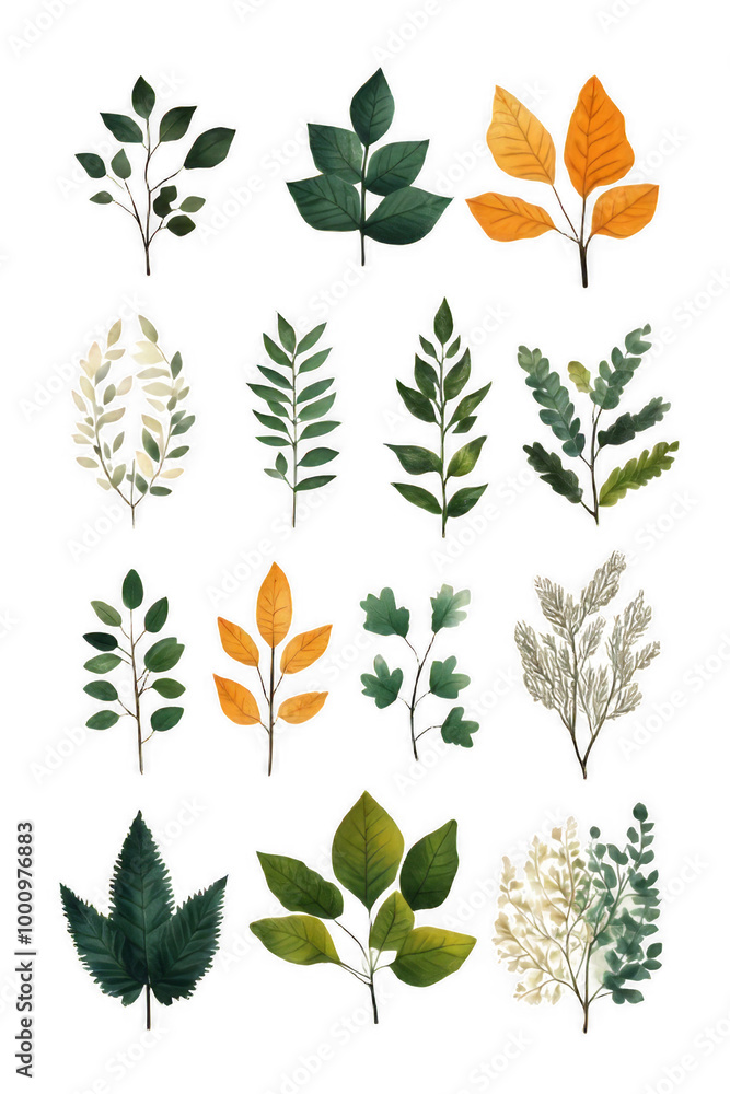 Foliage Art, Vibrant and Colorful Leaves in Autumnal Shades On Transparent Background Foliage Art, Vibrant and Colorful Leaves in Autumnal Shades On Transparent Background