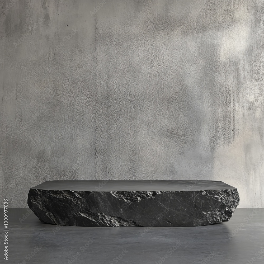 Black marble pedestal with concrete wall background. 3D rendering. Black marble pedestal with concrete wall background. 3D rendering.