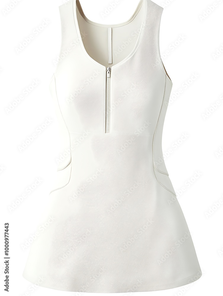 White Sleeveless Dress with Zipper and Pockets. White Sleeveless Dress with Zipper and Pockets.