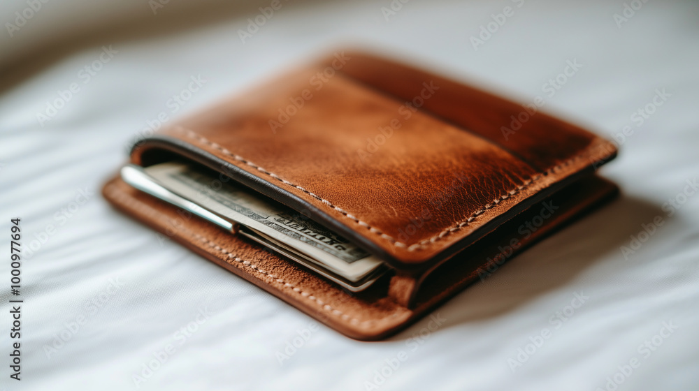 Minimalist Arrangement of Leather Wallet and Money Clip on White Background
Minimalist Arrangement of Leather Wallet and Money Clip on White Background